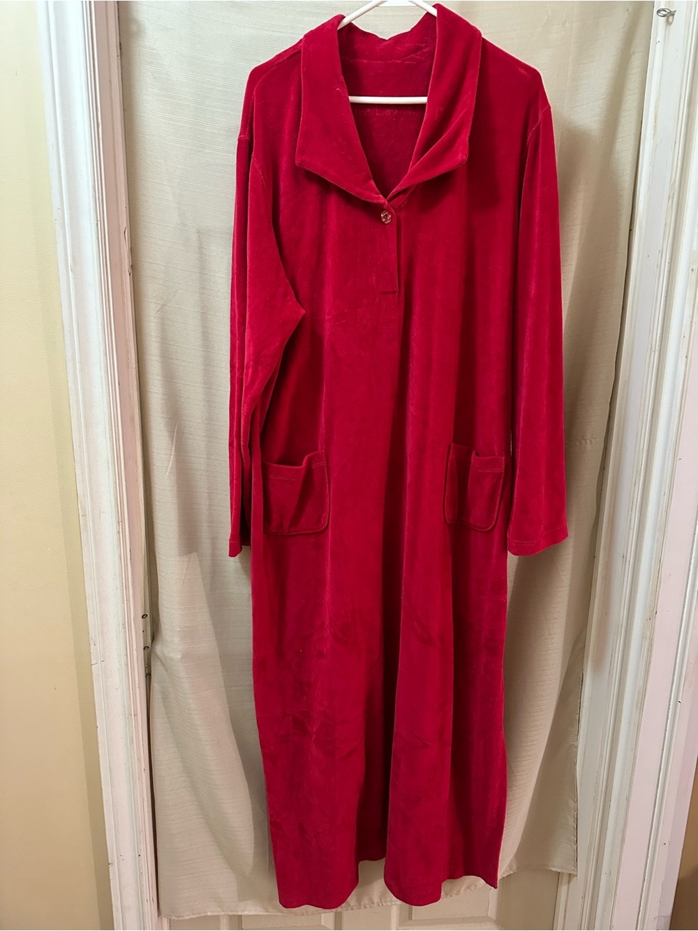 Anne Lewin Y2K Red Velour Maxi Lounge Dress House Dress Plus Size 1X Pockets